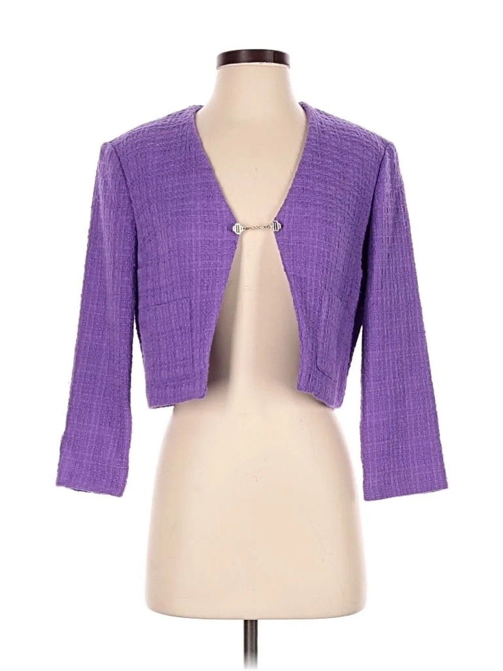 Maje Purple Cropped Textured Open-Front Blazer
